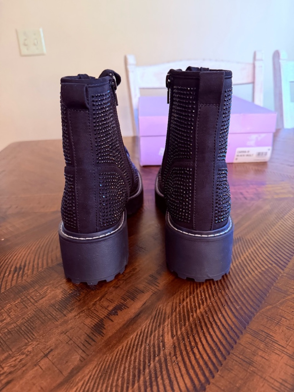 Madden Girl Sparkle Sequin Black Studded Combat Boots Lug Sole — NEW IN BOX - Picture 8 of 12
